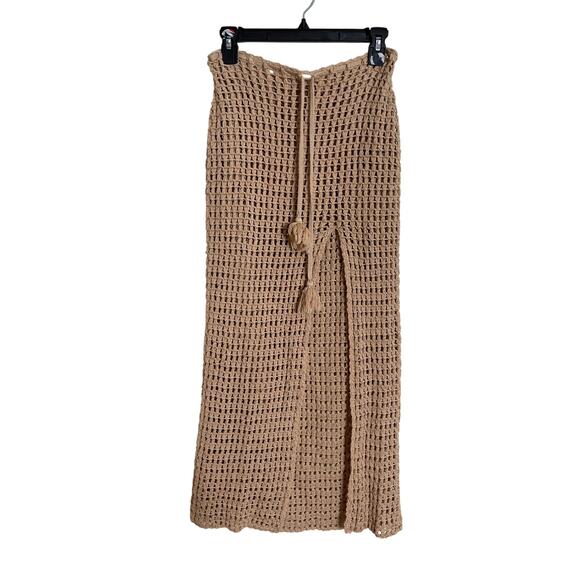 Flook Dresses & Skirts - Flook The Label Seren Skirt Crochet Knit Side Slit Drawstrings Womans Medium